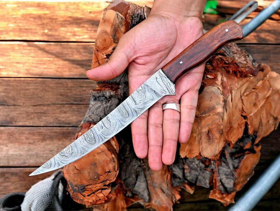 Premium Damascus Fillet Knife – 7.6" Blade, Rosewood Handle
