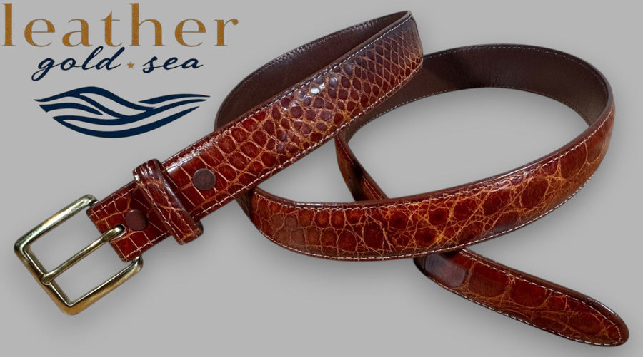 Handmade Brown Genuine Leather Alligator Belt