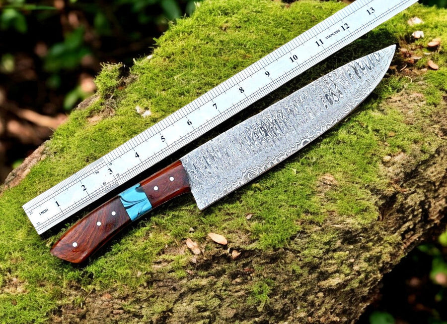 Custom Handmade Damascus Hunting Knife – 13" with Rosewood Handle