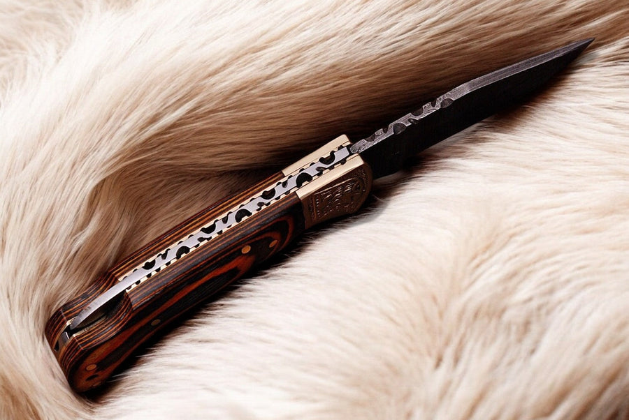Custom Handmade Damascus Pocket Knife with Exotic Wood Handle
