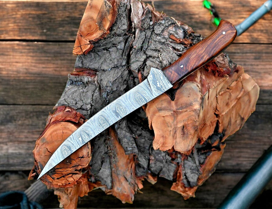 Premium Damascus Fillet Knife – 7.6" Blade, Rosewood Handle