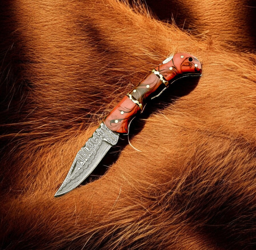 Damascus Folding Knife – Epoxy Resin Handle | 3 inch blade