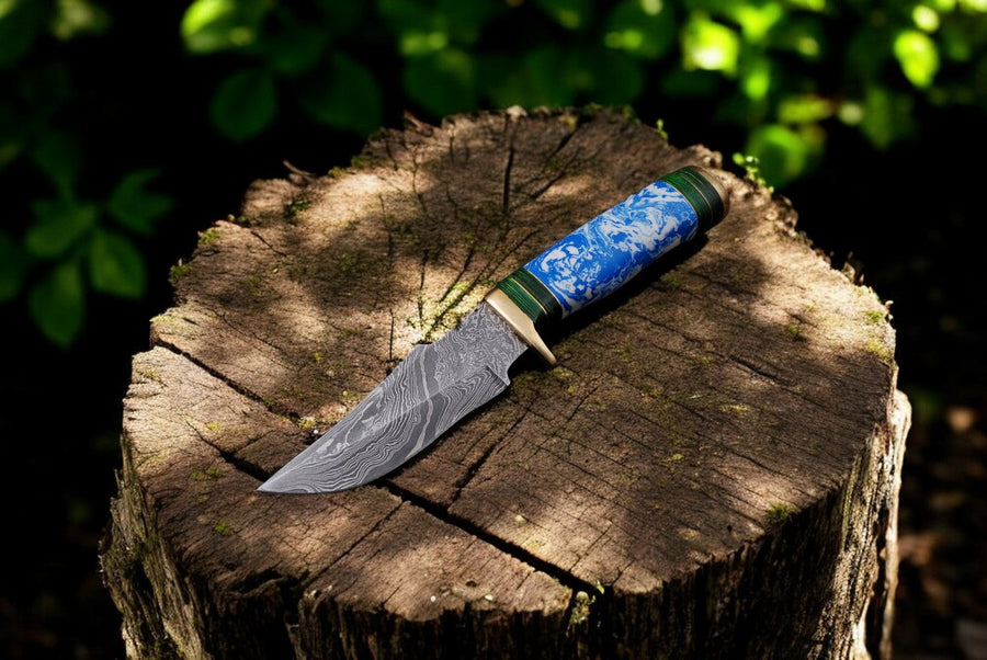 Handmade Damascus Hunting Knife with Epoxy Resin Handle