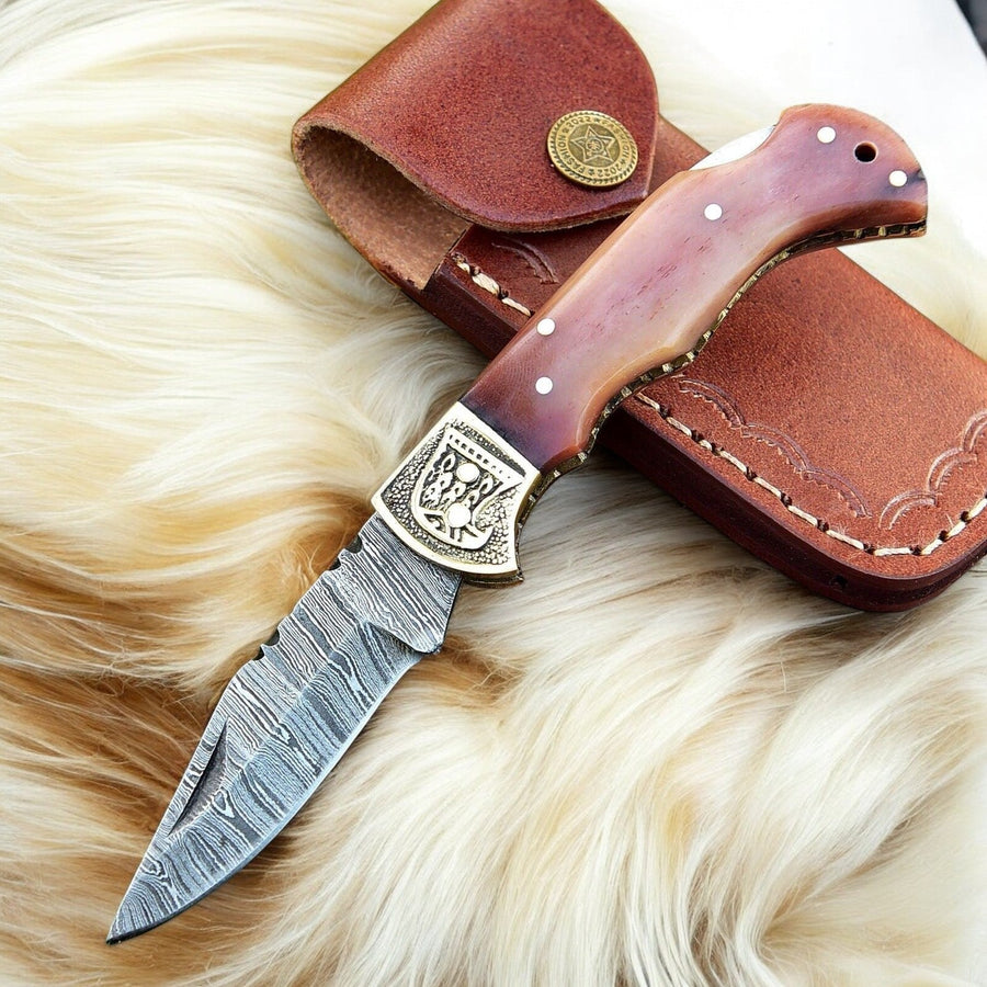 Custom Handmade Damascus Steel Pocket Clip Knife - 3" Blade