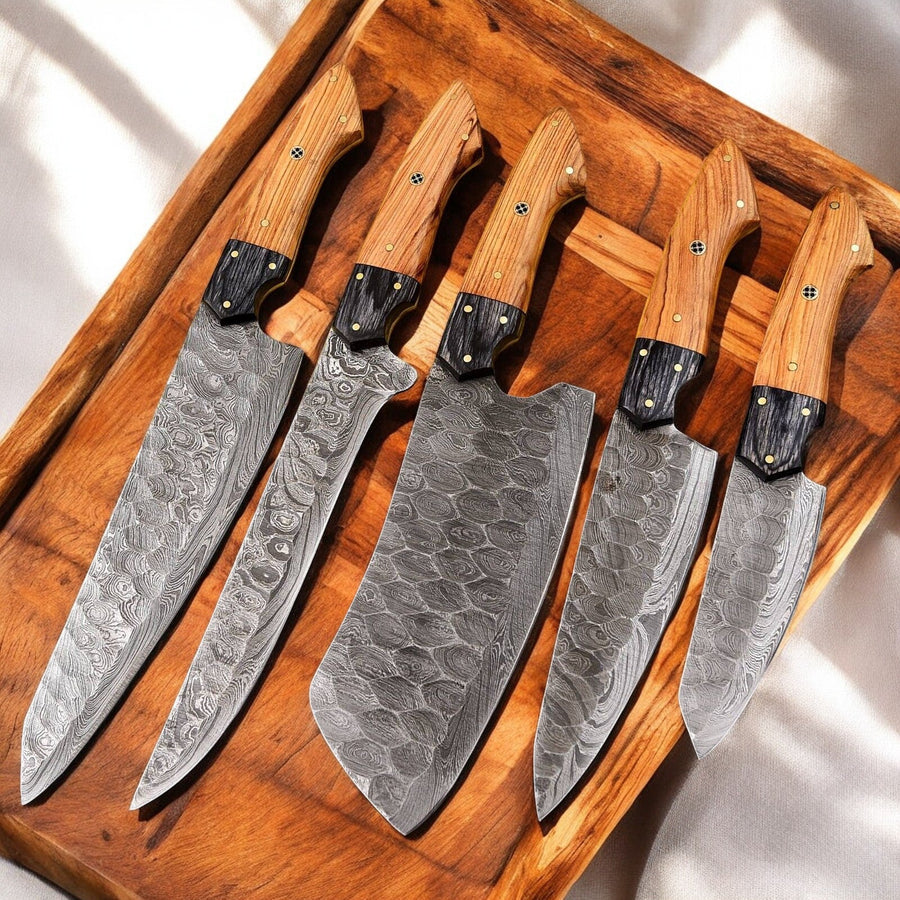 Premium Damascus Kitchen Knives Set – Handmade & Sharp