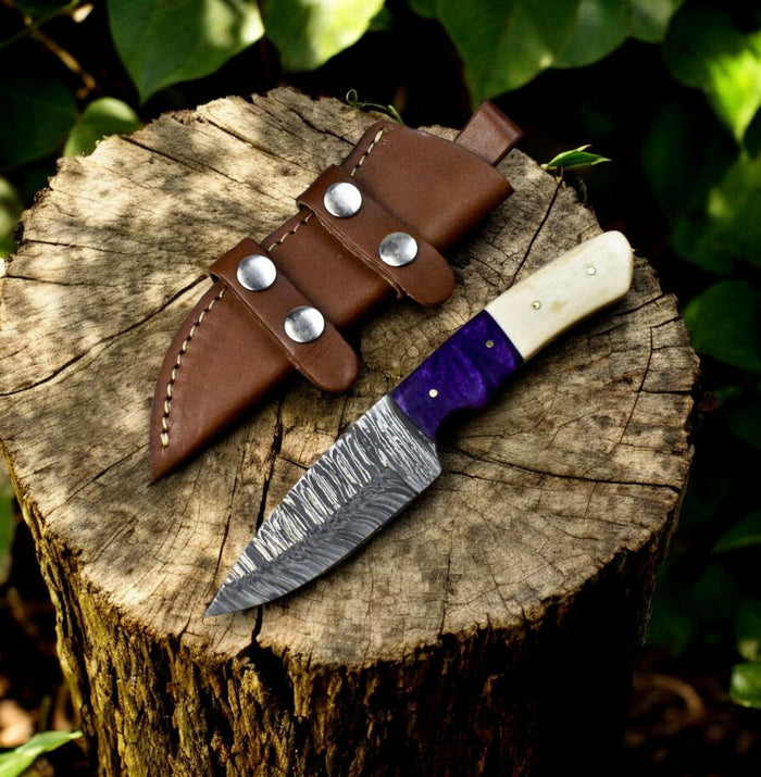 Handmade Damascus Steel Skinning Knife - 8" Custom Hunting Tool