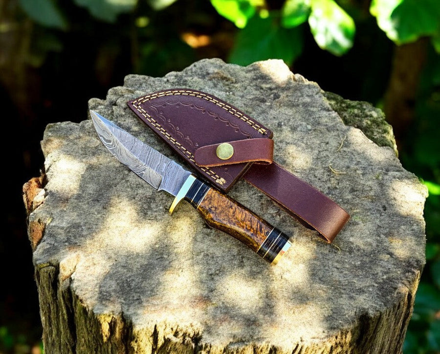 Custom Handmade Damascus Hunting Knife with Epoxy Handle