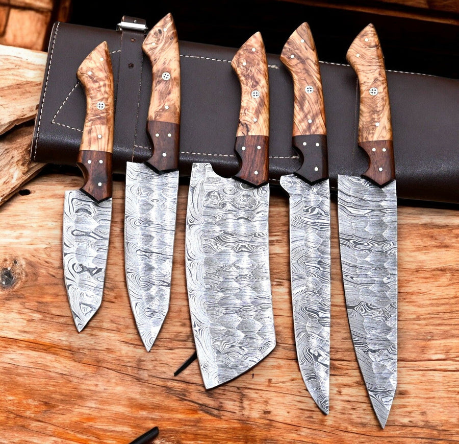 Handmade Damascus Steel Kitchen Knives Set – Rosewood Handle