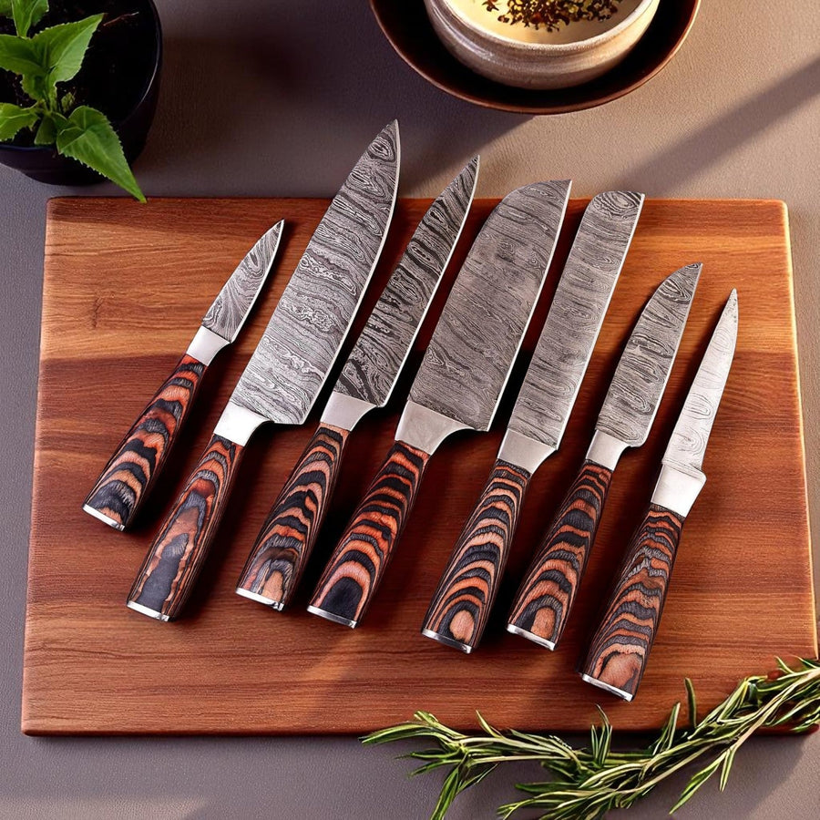 Handmade Damascus Steel Kitchen Knives Set - Pakka Wood