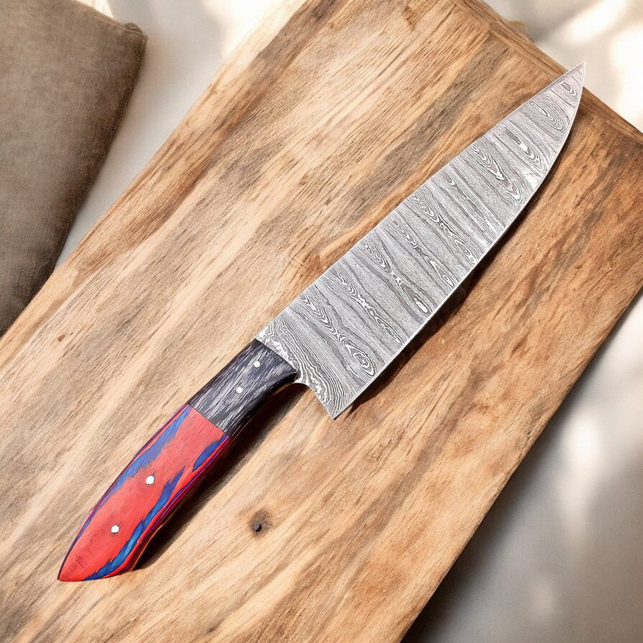 Handmade Damascus Chef Knife with Wooden Handle – 13"