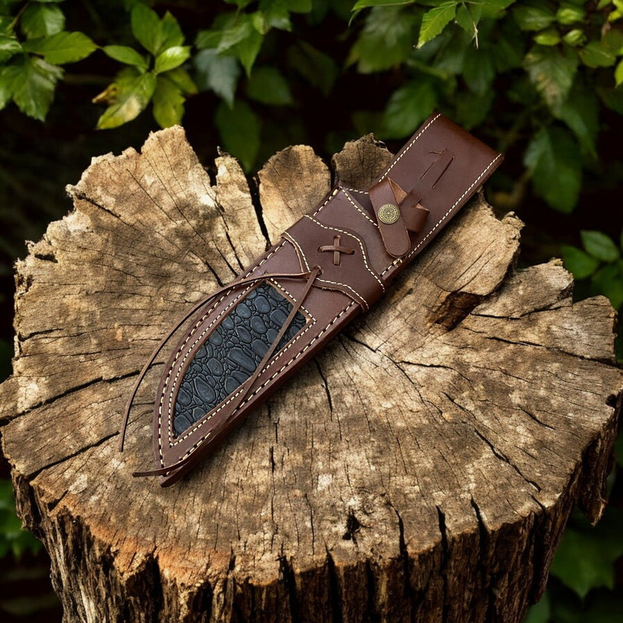 Custom Handmade Bowie Knife - 14" Damascus Steel Blade, Rosewood & Bone Handle