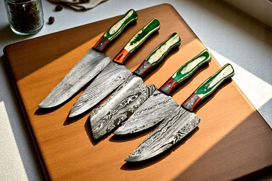 Premium Handmade Damascus Chef Knives Set
