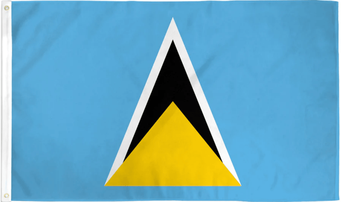 Saint Lucia flag made in USA with light blue field black white and gold triangular design