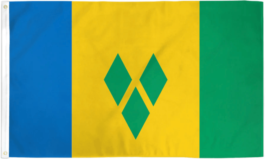 Saint Vincent and the Grenadines flag made in USA with blue gold green bands and three green diamonds