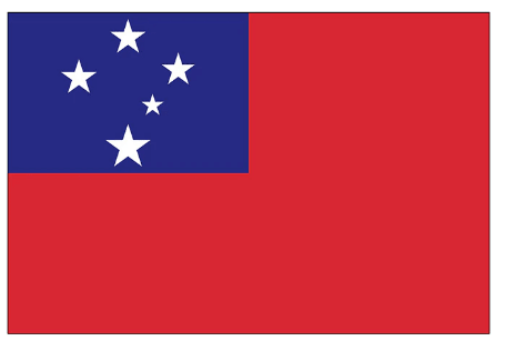 Samoa flag made in USA with red field blue canton and five white Southern Cross stars