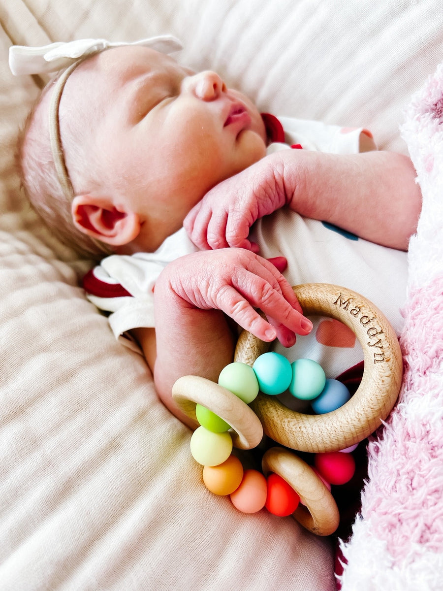 Saturn Ring Baby Teether: Maple & Silicone