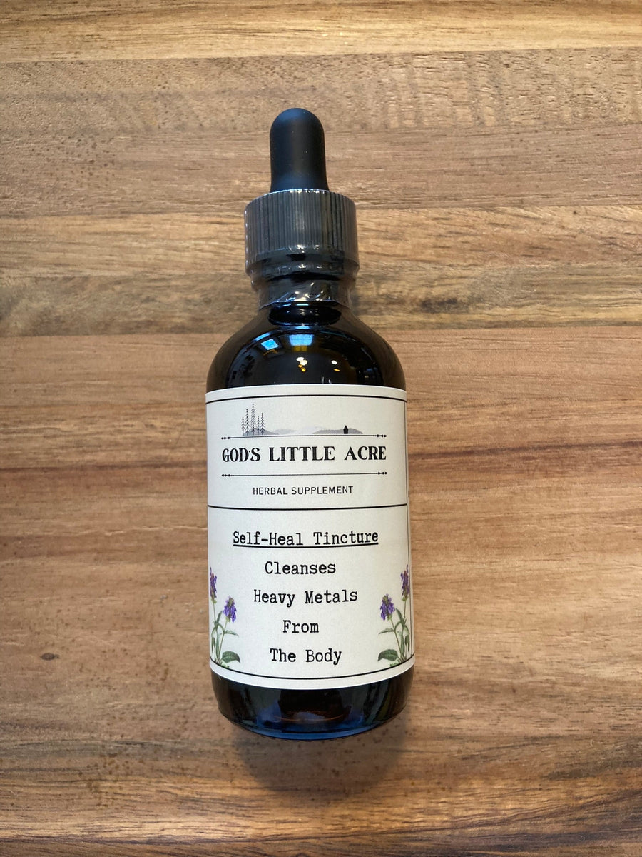 Self-Heal Tincture in its amber glass bottle with dropper with supplier branding