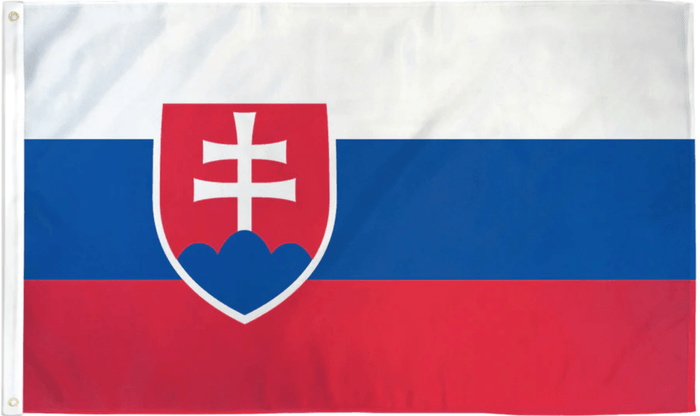 Slovakia flag made in USA with white blue red tricolor and double-cross coat of arms