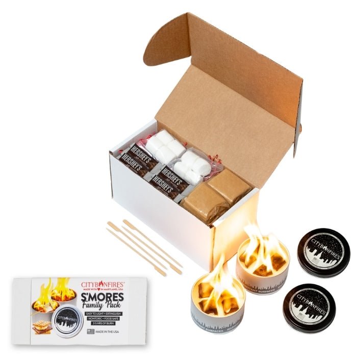 Family Pack contents with two bonfires, food and skewers
