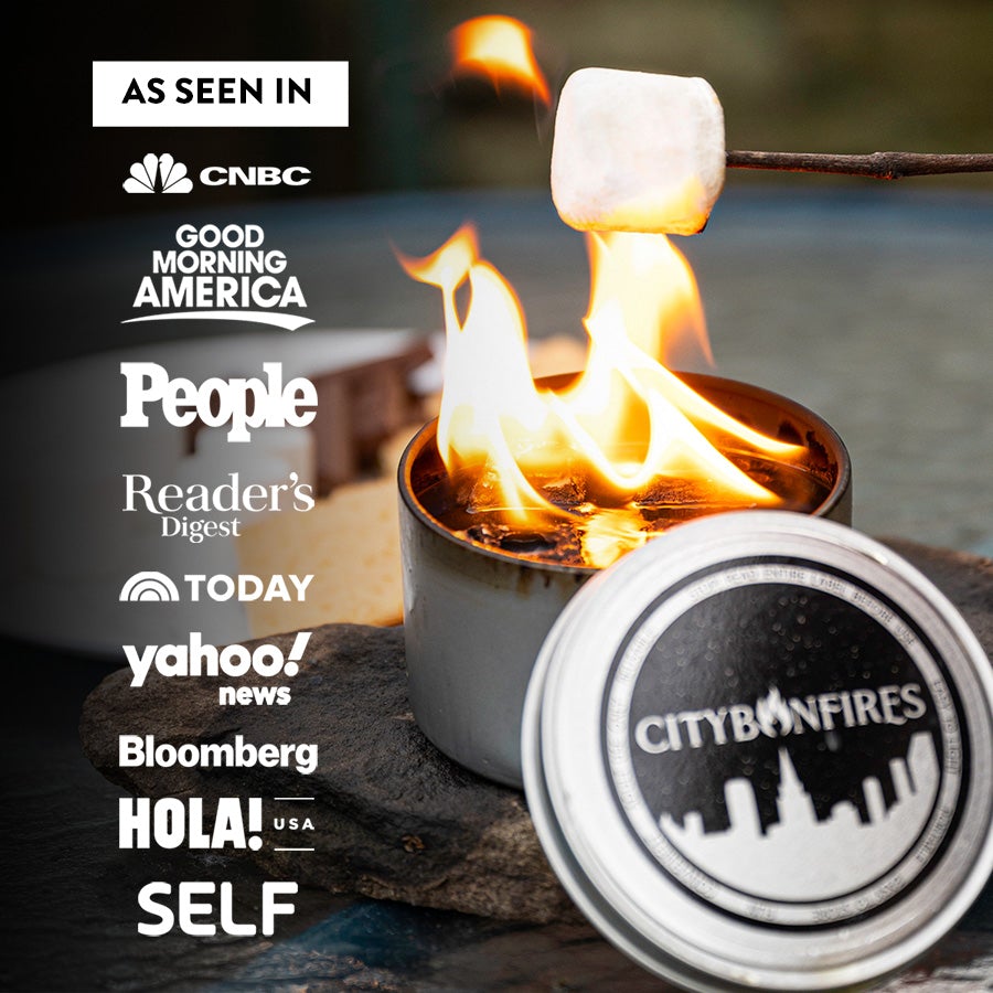 Portable bonfire with maker media-appearance graphic