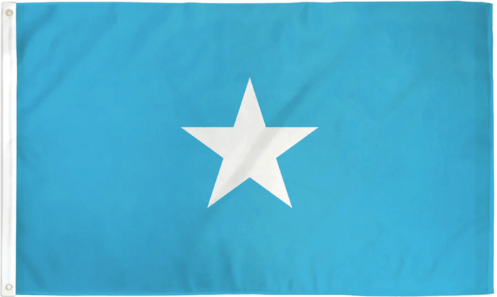 Somalia flag made in USA with light blue field and centered white five-point star