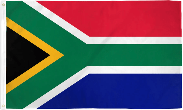 South Africa flag made in USA with green Y shape red blue black yellow and white design