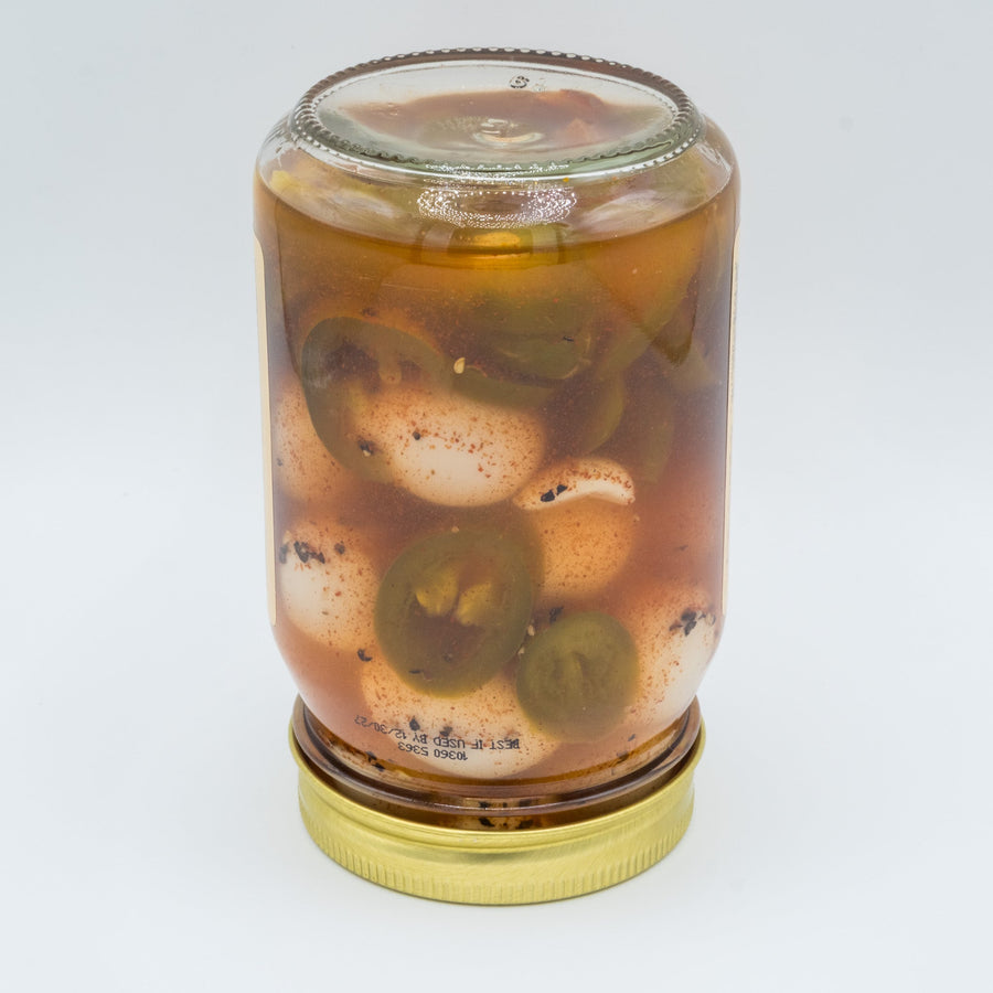 Spicy Pickled Quail Eggs package contents and rear view