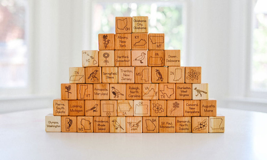 USA State Learning Blocks: 50 Engraved Maple Blocks