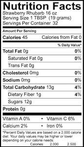 Strawberry rhubarb preserves Nutrition Facts image labeled 16 oz.
