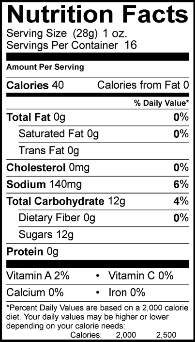 Nutrition facts label for Sweet Pickle Chips