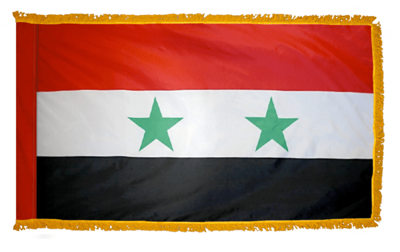 Former Syrian two-star nylon flag product image with red white black stripes and green stars