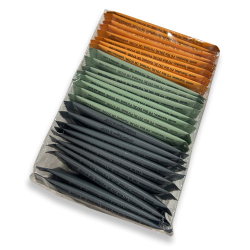 Steven Smith Tea Sampler: tea sachets arranged in a row.