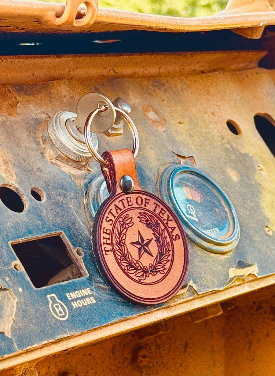 Texas State Seal Leather Keychain
