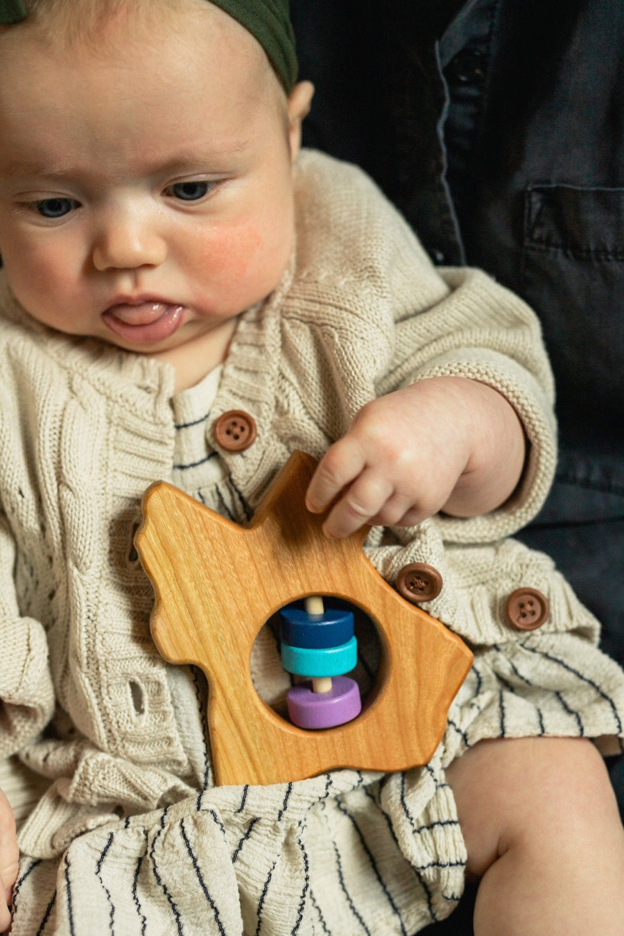 Texas cherry wood rattle in a lifestyle setting