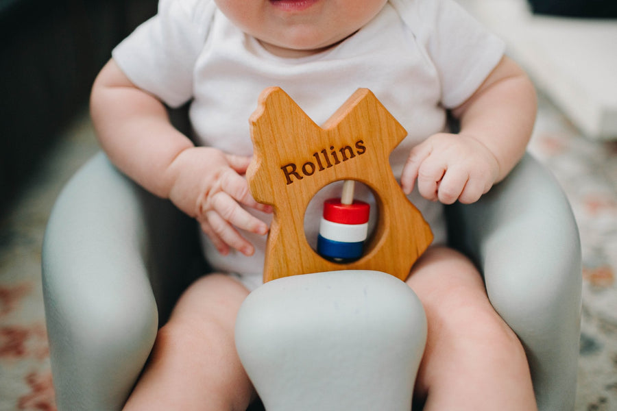Texas cherry wood rattle in a lifestyle setting