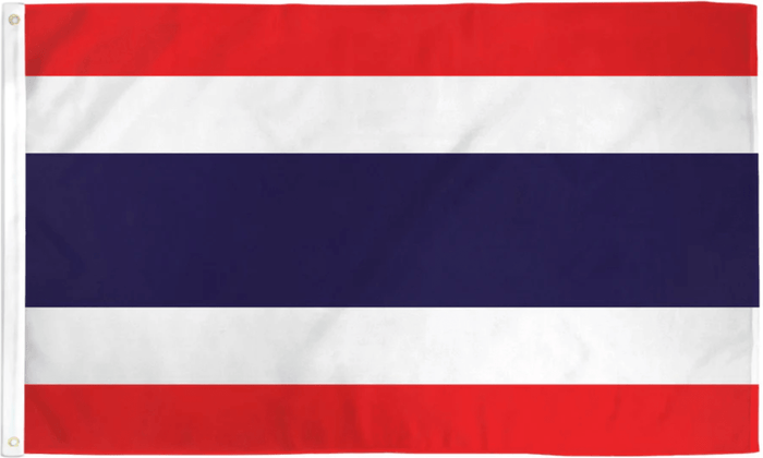 Thailand flag made in USA with red white blue white red horizontal stripes