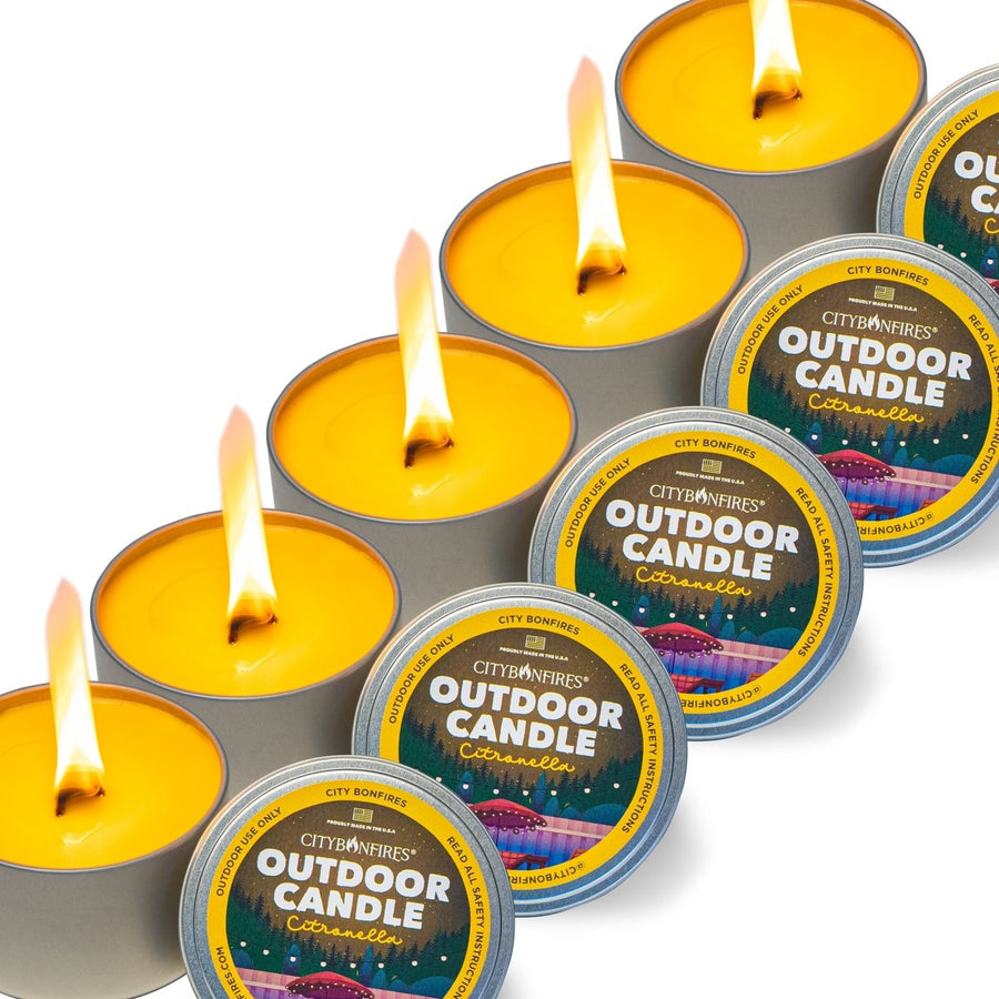 Ten citronella outdoor candles with lids