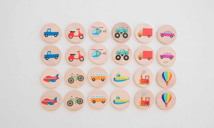 Transportation Matching Game: 24 Wooden Tiles