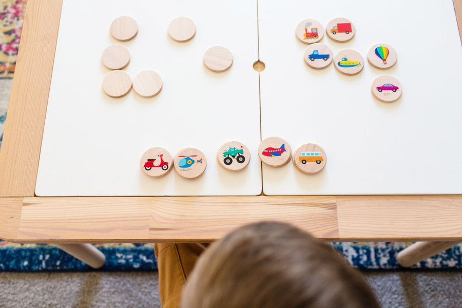 Transportation Matching Game: 24 Wooden Tiles