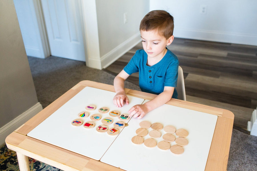 Transportation Matching Game: 24 Wooden Tiles
