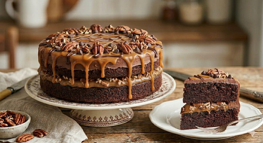 Sugar-Free Turtle Pecan Cake with Chocolate & Caramel