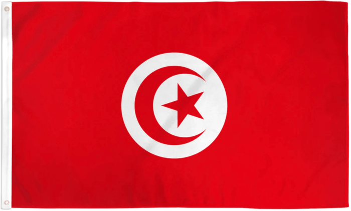 Tunisia flag made in USA with red field white circle crescent and five-point star