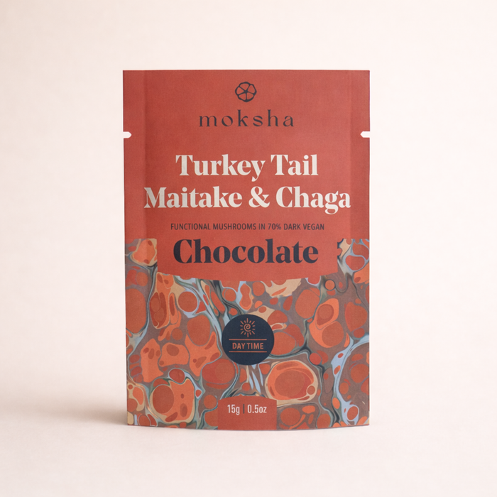 Front of the red Forest Reserve mushroom chocolate package
