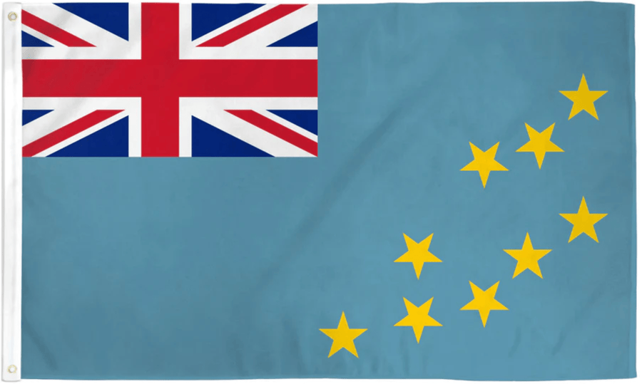 Tuvalu flag made in USA with light blue field Union Jack and nine yellow stars