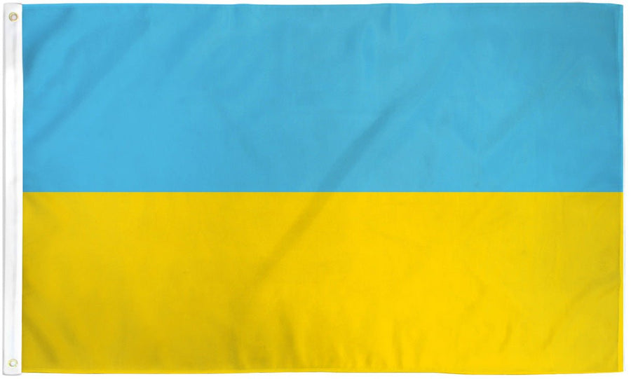Ukraine flag made in USA with blue upper band and yellow lower band