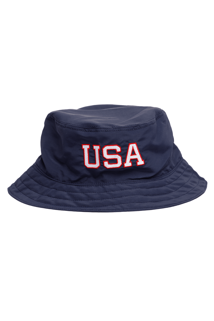 All-American Supplex Bucket Hat: navy USA bucket hat, front view.
