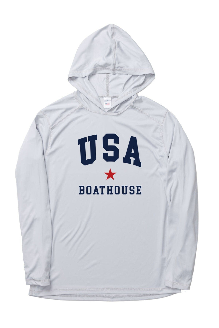 USA UPF 50+ Sun Hoodie: grey USA hoodie, front view.
