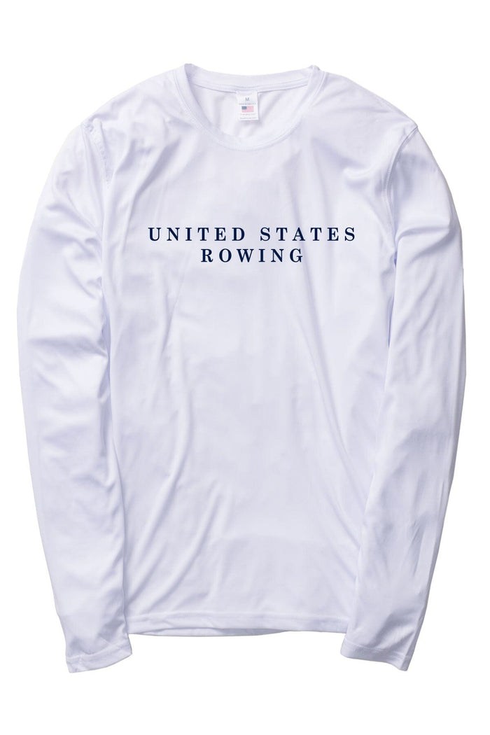 U.S. Rowing & Oar UPF 50+ Long-Sleeve Sun Shirt: white U.S. Rowing shirt, front view.