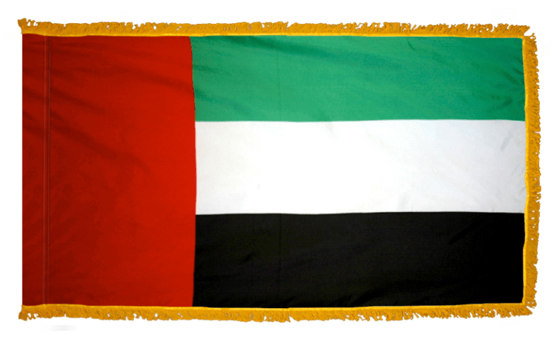UAE nylon flag product image with red vertical band and green white black horizontal bands