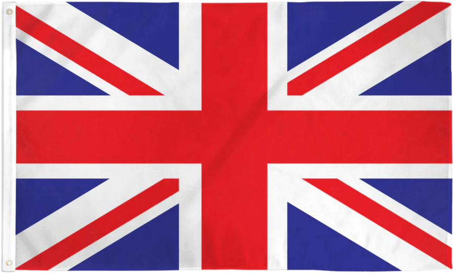 United Kingdom Union Jack flag made in USA with red white and blue cross design